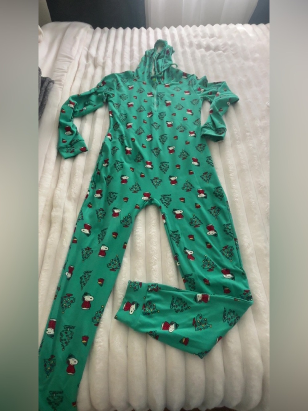 Peanuts Green Hooded women’s  One-Piece Holiday Bodysuit/onesie